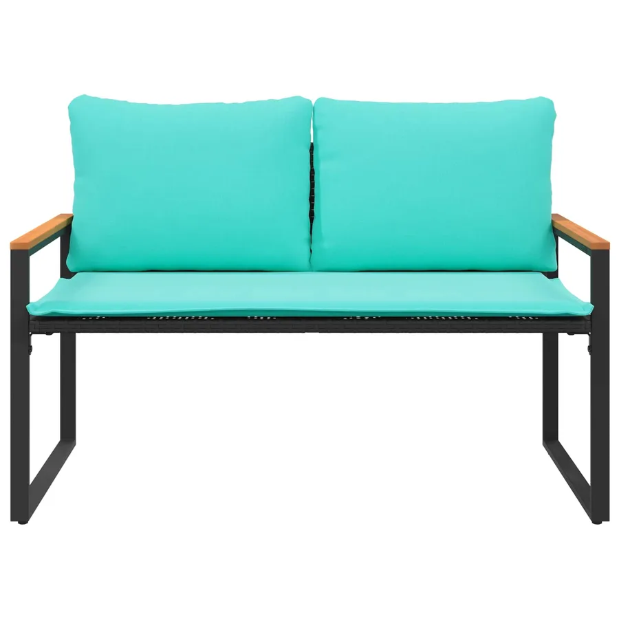 banc avec coussin Noir et turquoise 115 x 65 x 72 cm Rotin - 5