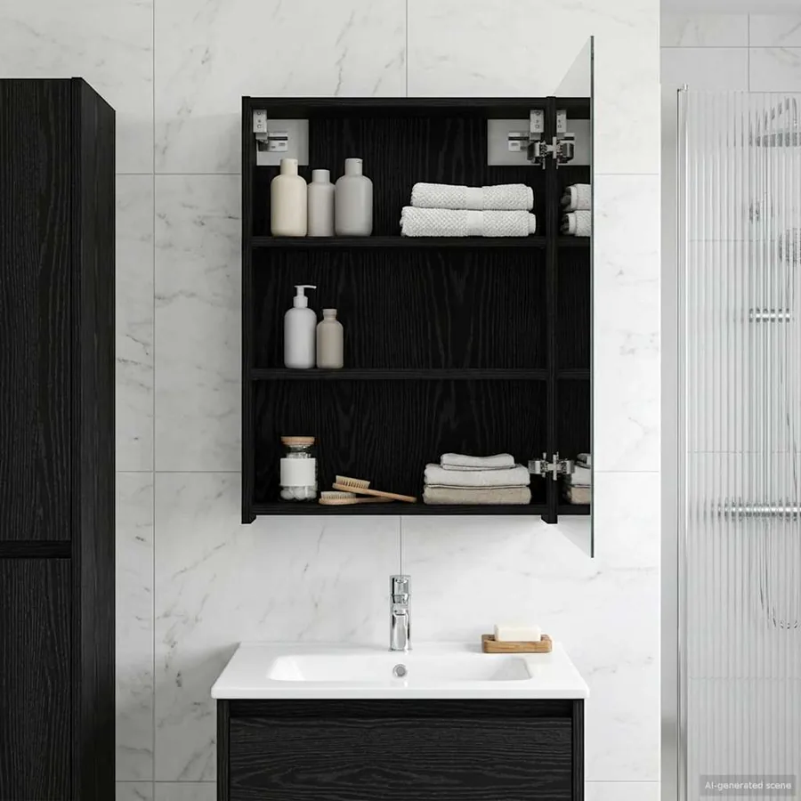 Armoire Miroir de Salle de Bain Chêne noir 50 x 14,5 x 70 cm