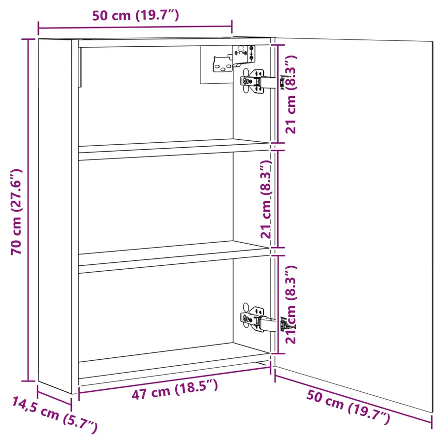 Armoire Miroir de Salle de Bain Chêne noir 50 x 14,5 x 70 cm - 11