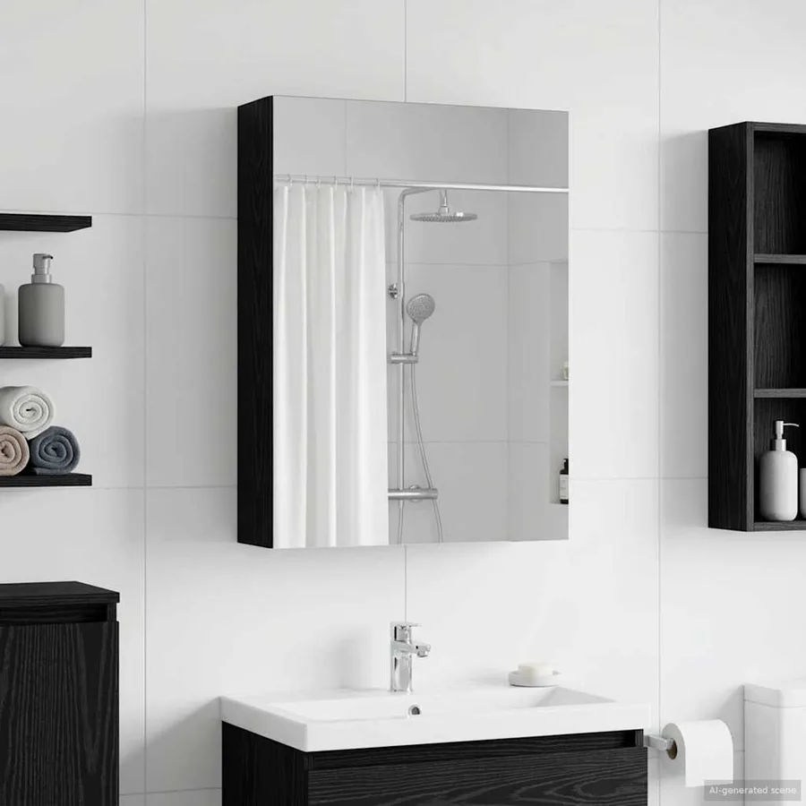 Armoire Miroir de Salle de Bain Chêne noir 50 x 14,5 x 70 cm - 4