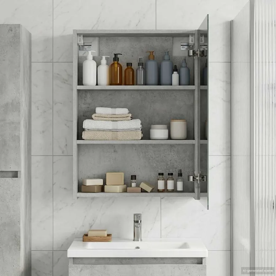 Armoire Miroir de Salle de Bain Gris béton 50 x 14,5 x 70 cm