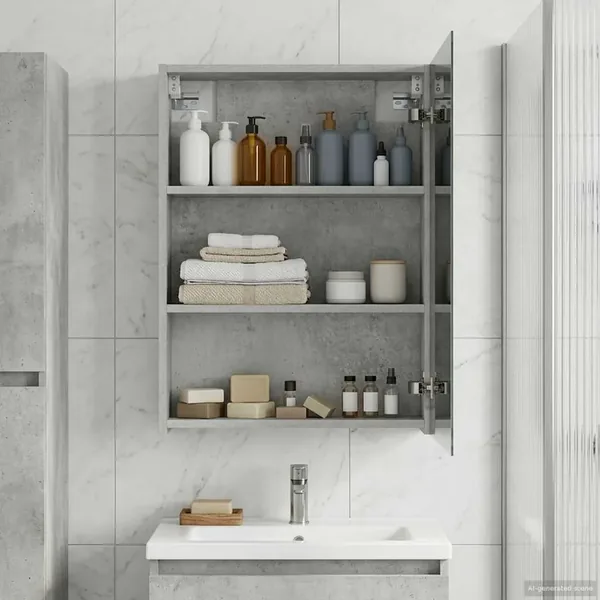 Armoire Miroir de Salle de Bain Gris béton 50 x 14,5 x 70 cm