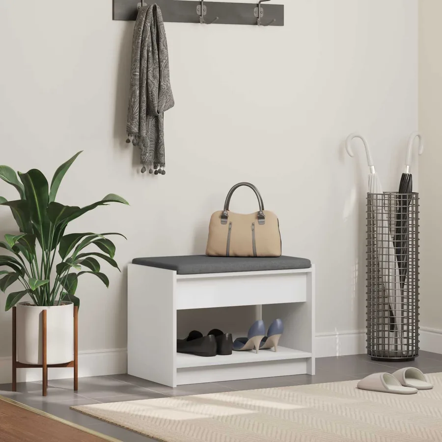 Banc d'entrée Blanc 63 x 38 x 45 cm Bois Ingénierie et Tissu