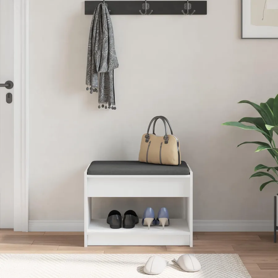 Banc d'entrée Blanc 63 x 38 x 45 cm Bois Ingénierie et Tissu - 4