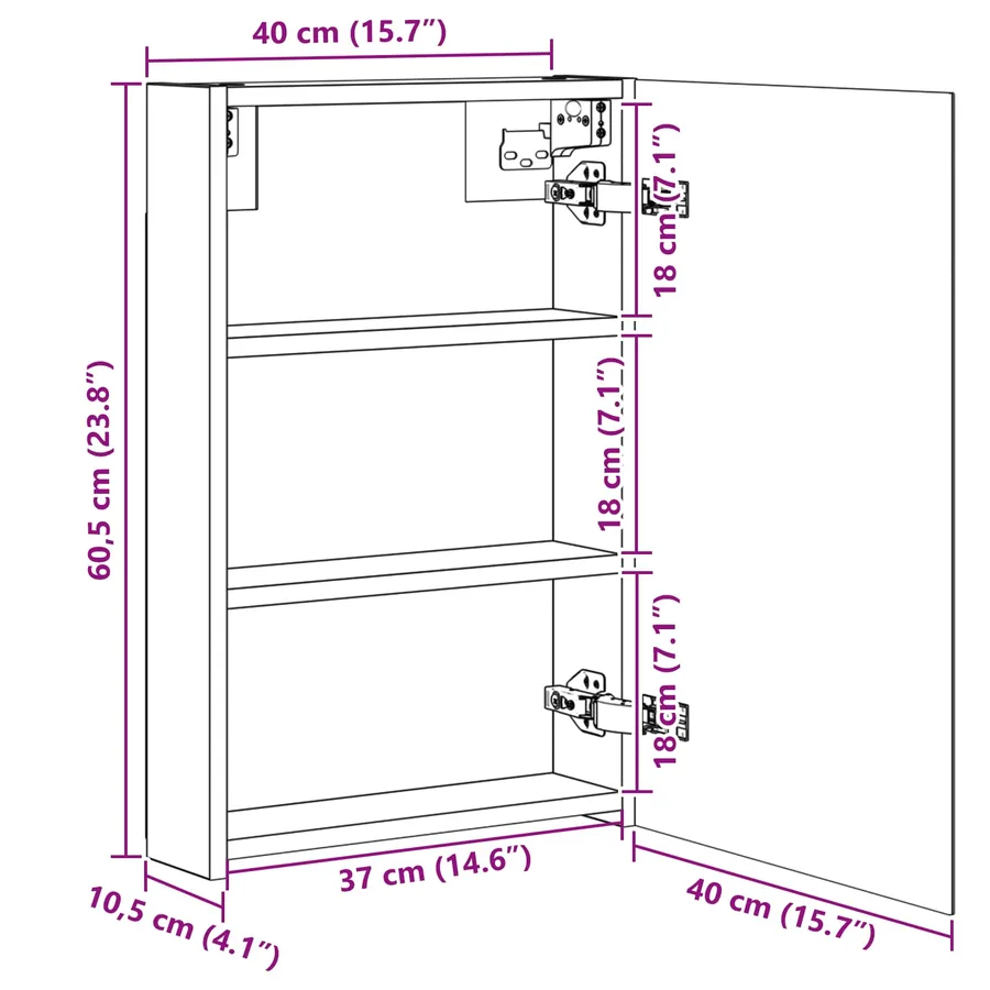 Armoire Miroir de Salle de Bain Blanc 40 x 10,5 x 60,5 cm - 12