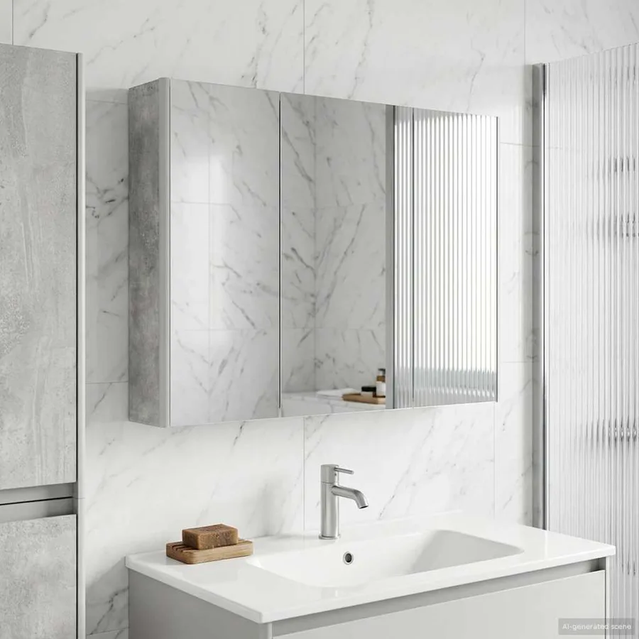 Armoire Miroir de Salle de Bain Gris béton 103,5 x 15,5 x 70 cm - 4