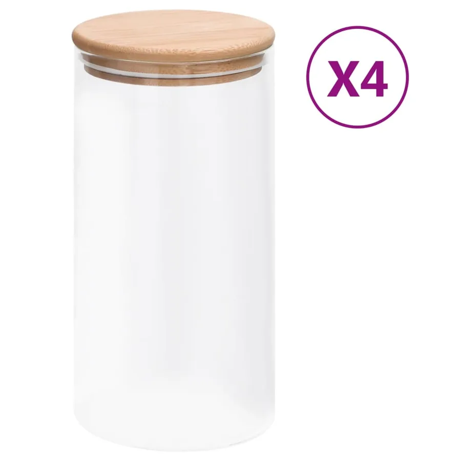 Pots de conservation en verre couvercle en bambou 4 pcs 1200 ml