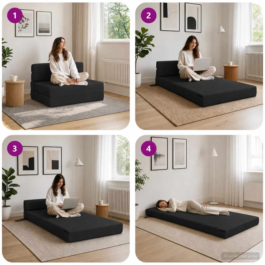 Canapé-lit pliable Noir 100 x 80 x 60 cm Tissu - 7