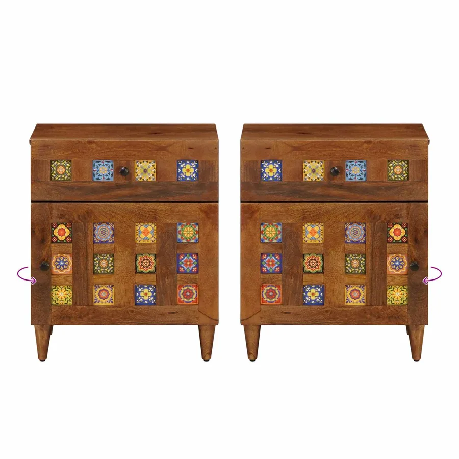 Cabinet de chevet Marron 50 x 33 x 60 cm Bois de mangue massif - 11