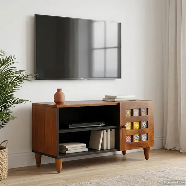 Meuble TV Noyer 80 x 33 x 46 cm Bois de mangue massif