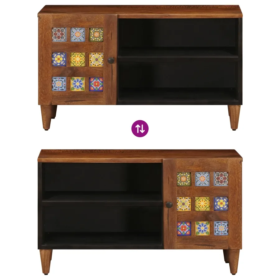 Meuble TV Noyer 80 x 33 x 46 cm Bois de mangue massif - 11