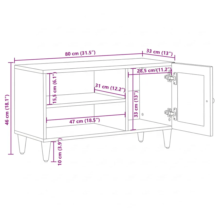 Meuble TV Noyer 80 x 33 x 46 cm Bois de mangue massif - 13