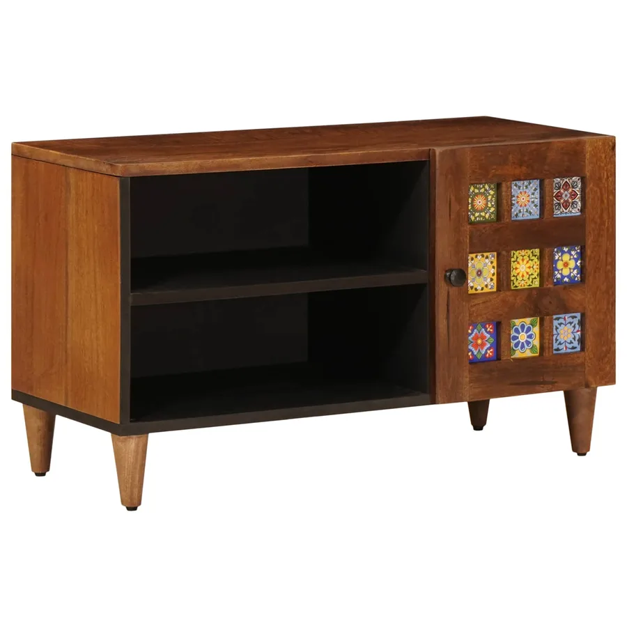Meuble TV Noyer 80 x 33 x 46 cm Bois de mangue massif - 2