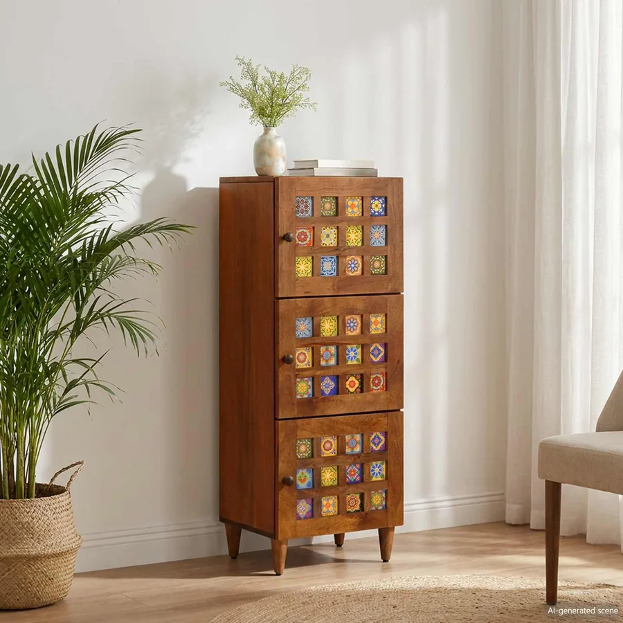 Haut Armoire Noyer 40 x 33 x 110 cm Bois de mangue massif