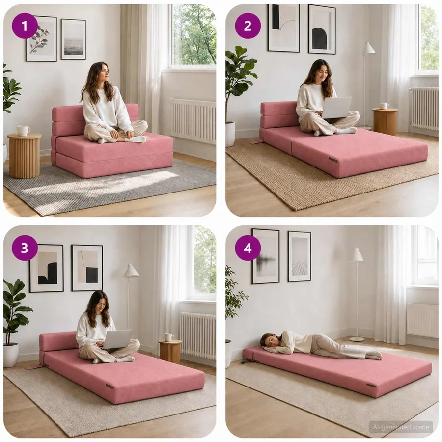 Canapé-lit pliable Rose 100 x 80 x 60 cm Tissu - 7