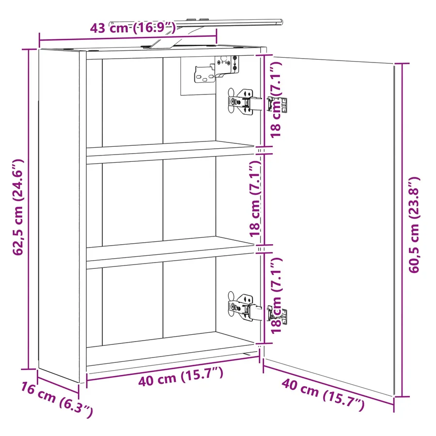 Armoire Miroir de Salle de Bain Chêne Sonoma 43 x 16 x 62.5 cm - 13