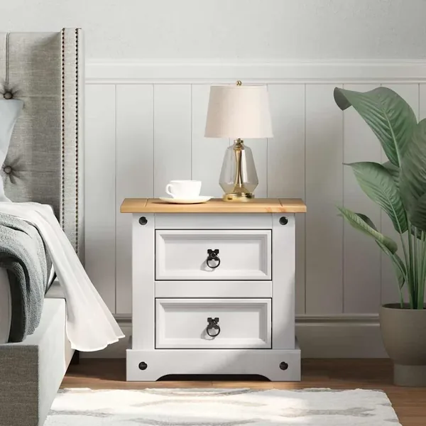 Table de chevet Corona Blanc 53 x 39 x 47 cm Pin massif