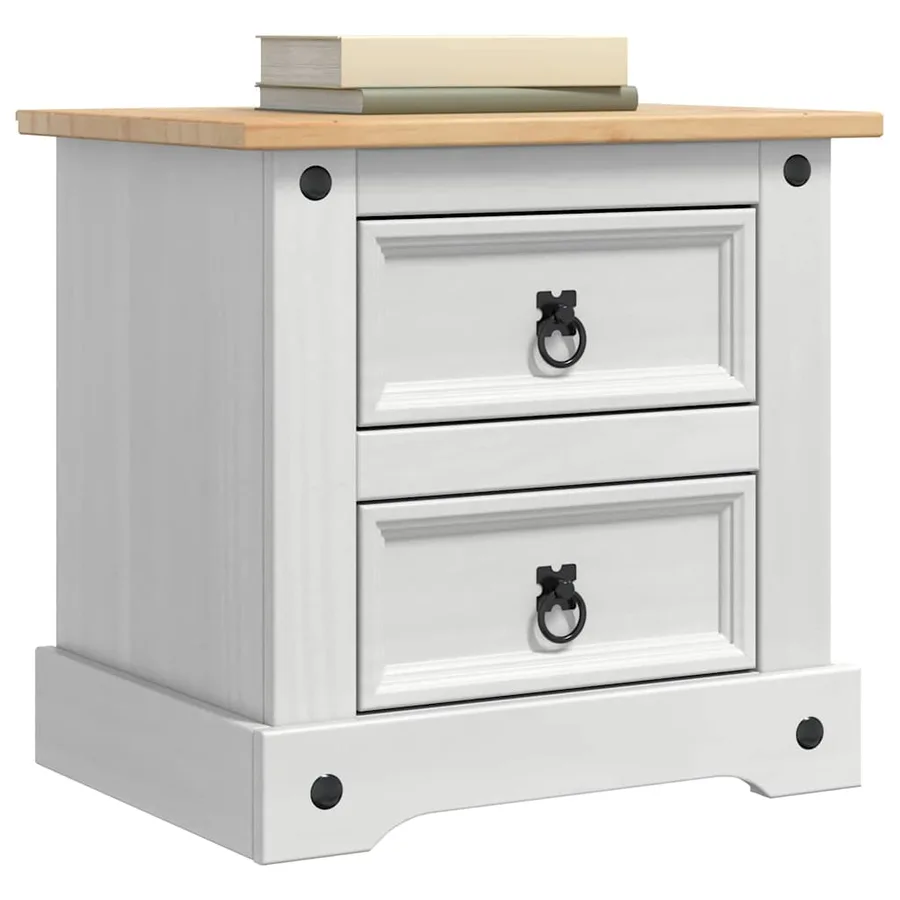 Table de chevet Corona Blanc 53 x 39 x 47 cm Pin massif - 3