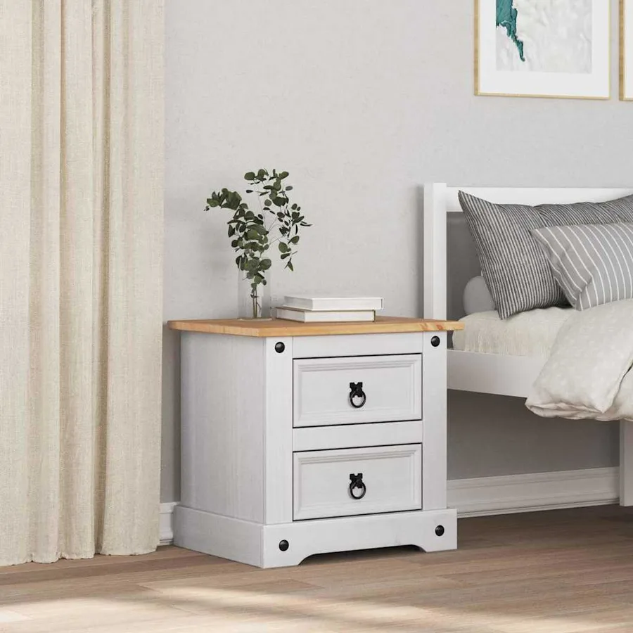 Table de chevet Corona Blanc 53 x 39 x 47 cm Pin massif - 4