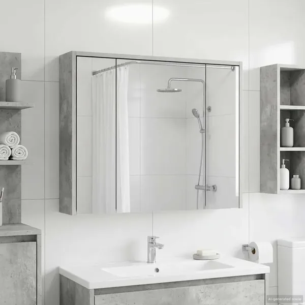 Armoire Miroir de Salle de Bain Gris béton 73,5 x 16 x 62,5 cm