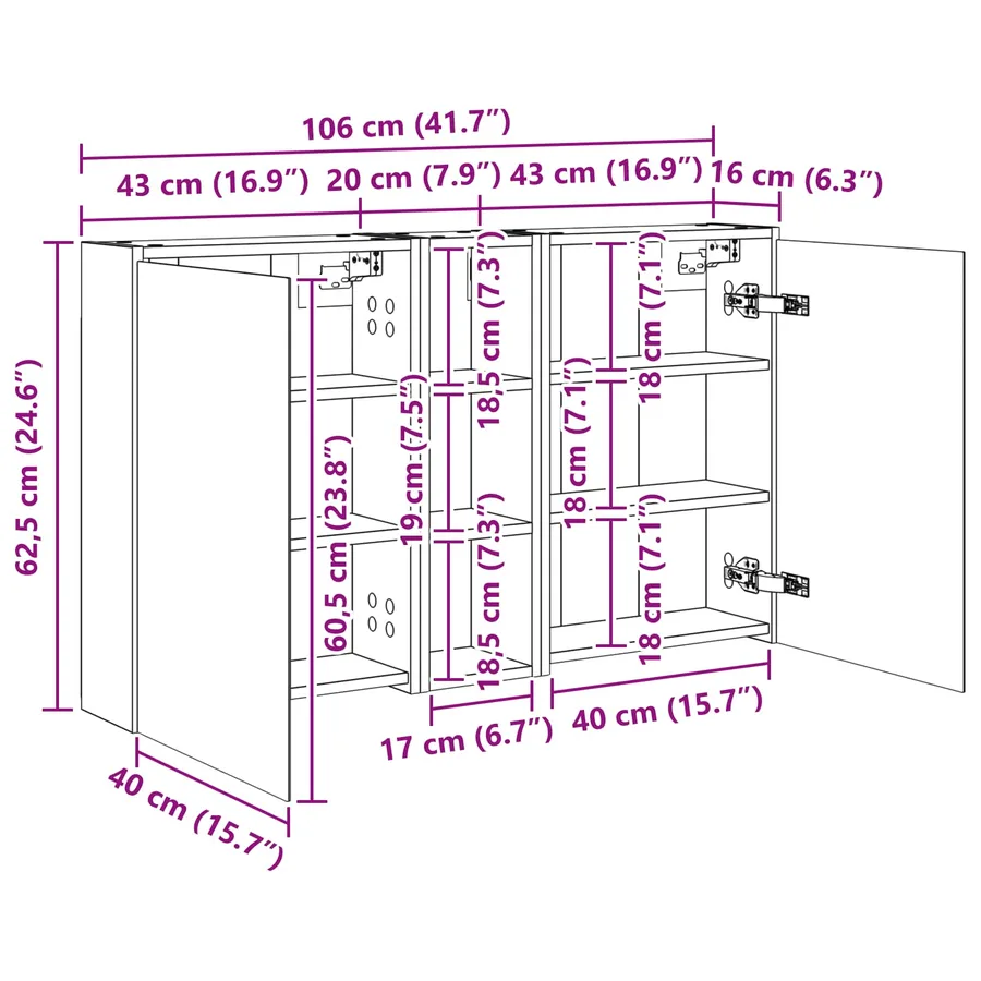 Ensemble de Meubles de Salle de Bain 3 pc 106 x 16 x 62,5 cm - 12