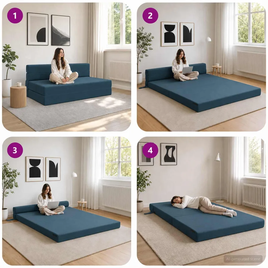 Canapé-lit pliable Bleu 152 x 86,5 x 60 cm Tissu - 7