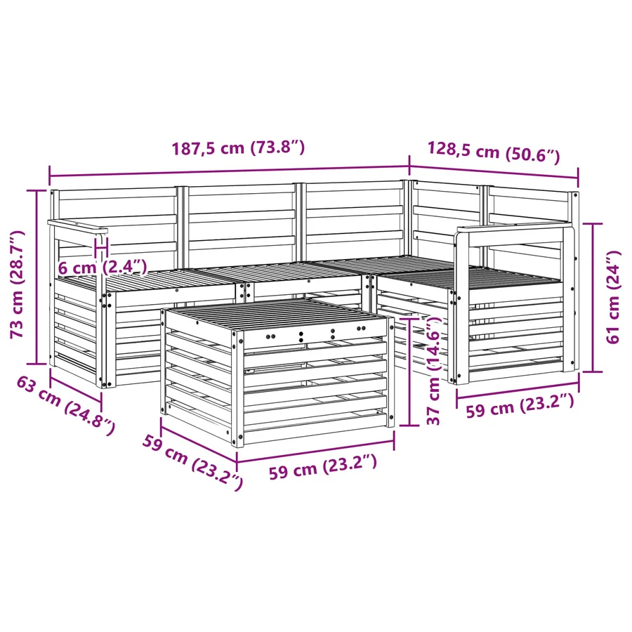 Ensemble de canapés d'extérieur 5 pcs Naturel - 10