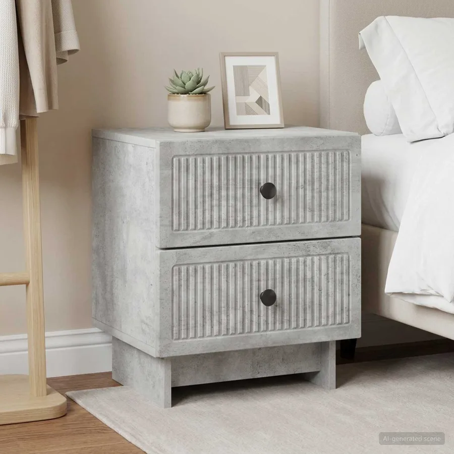 Cabinet de chevet 2 pcs Gris béton 43 x 34,5 x 47,5 cm - 4