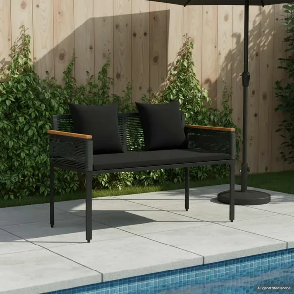 Banc extérieur avec coussin Noir 117 x 54 x 74.5 cm polyrotin