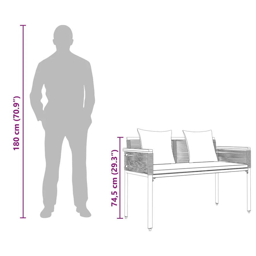 Banc extérieur avec coussin Noir 117 x 54 x 74.5 cm polyrotin - 11