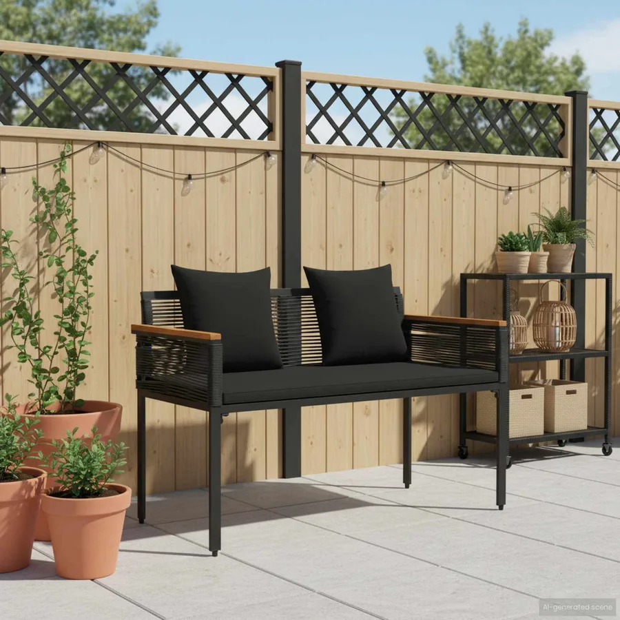 Banc extérieur avec coussin Noir 117 x 54 x 74.5 cm polyrotin - 3