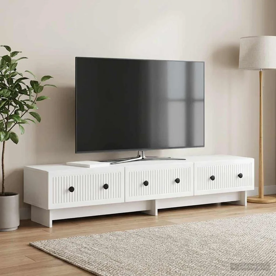 Meuble TV Blanc brillant 147 x 34,5 x 30 cm Bois d'ingénierie