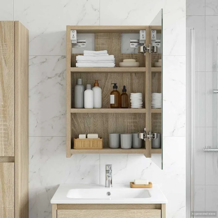 Armoire Miroir de Salle de Bain Chêne Sonoma 30 x 10,5 x 50 cm