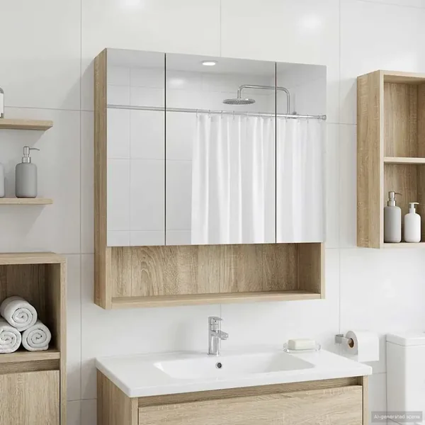 Armoire Miroir de Salle de Bain Chêne Sonoma 60 x 14.5 x 70 cm