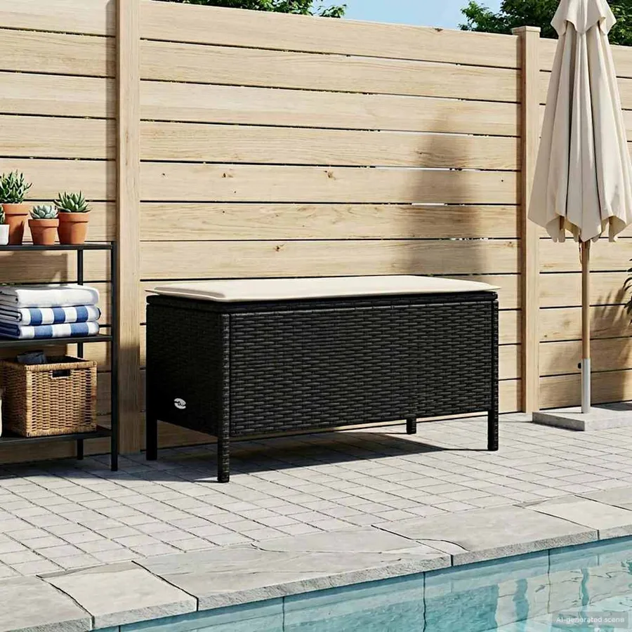 Pouf de Jardin Noir et Crème 80 x 38 x 45 cm Rotin PE - 3