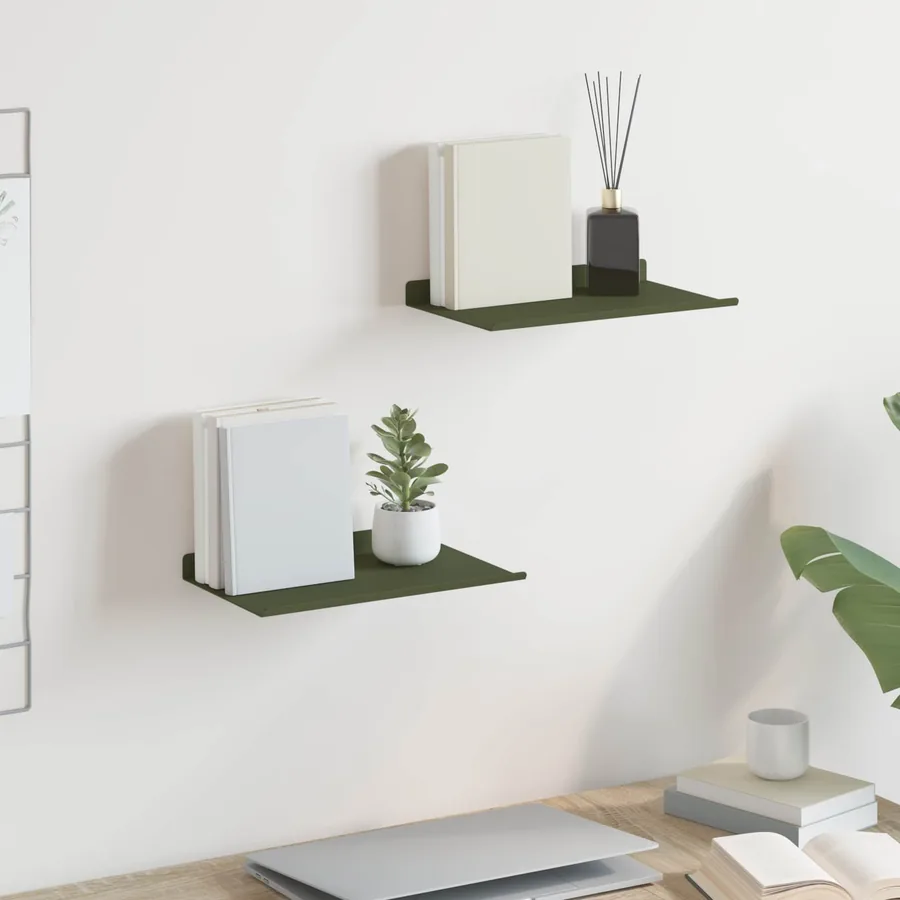 Étagère flottante 2 pcs Vert olive 30 x 18 x 2,5 cm Acier