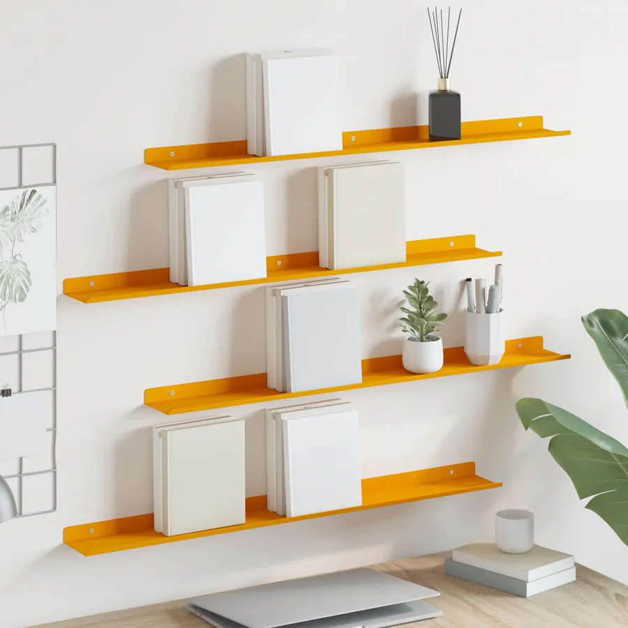 Étagère flottante 4 pcs Jaune moutarde 80 x 9 x 2,5 cm Acier