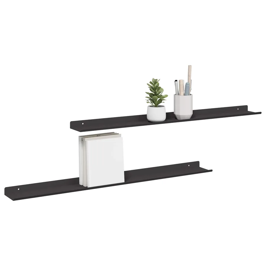 Étagère flottante 2 pcs Noir 80 x 9 x 2,5 cm Acier - 3