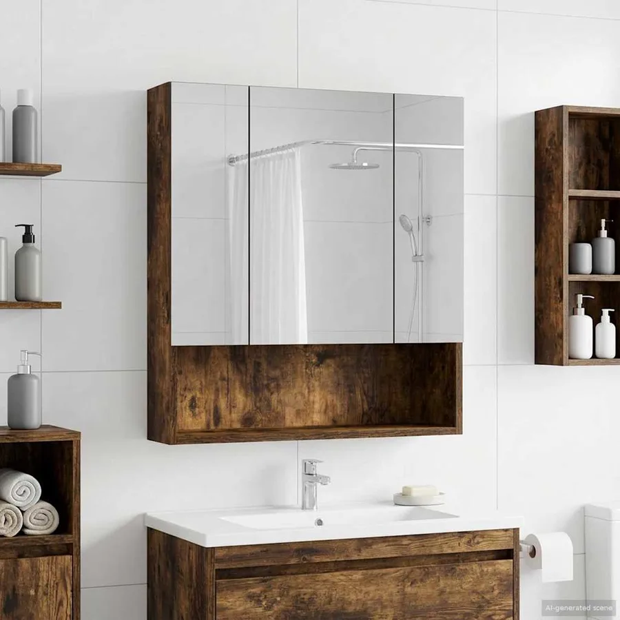 Armoire Miroir de Salle de Bain Chêne fumé 60 x 14.5 x 70 cm - 4