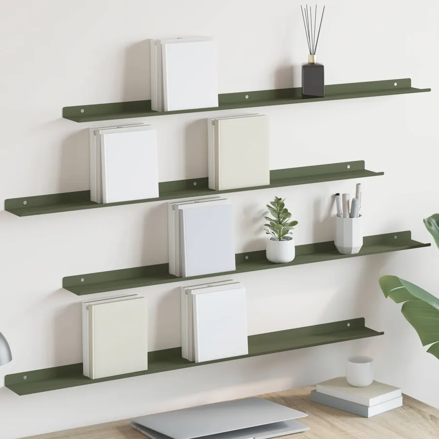Étagère flottante 4 pcs Vert olive 100 x 9 x 2,5 cm Acier