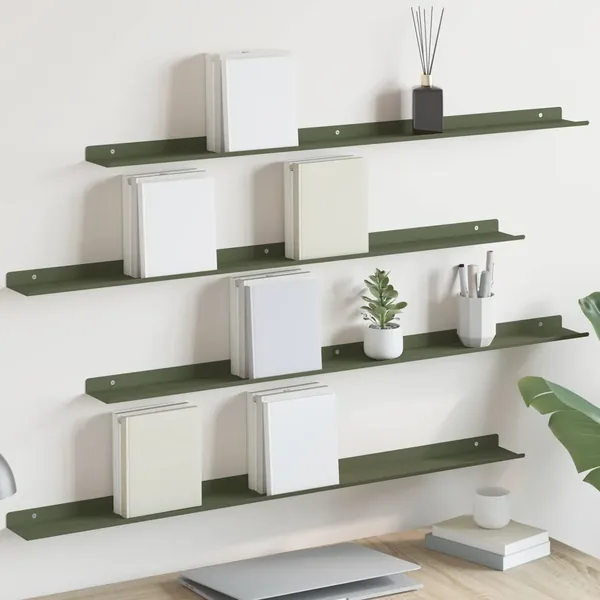 Étagère flottante 4 pcs Vert olive 100 x 9 x 2,5 cm Acier