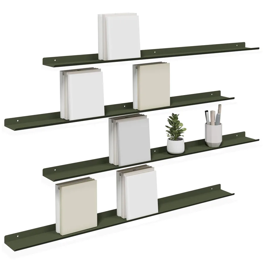 Étagère flottante 4 pcs Vert olive 100 x 9 x 2,5 cm Acier - 3