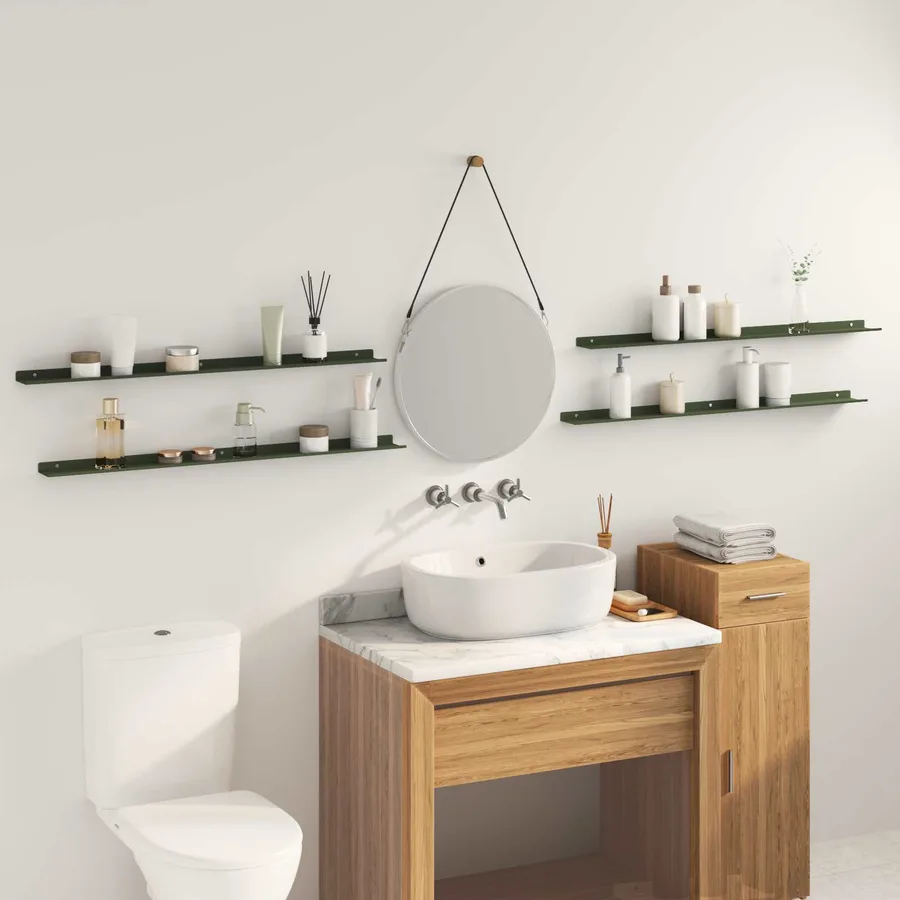 Étagère flottante 4 pcs Vert olive 100 x 9 x 2,5 cm Acier - 4
