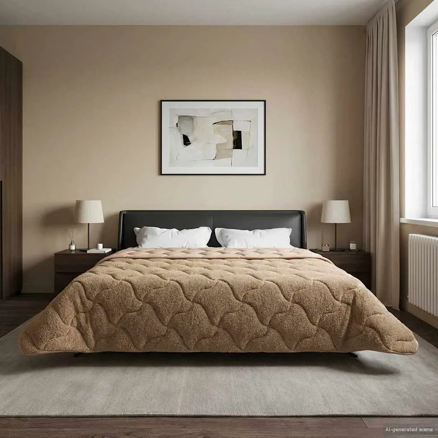 Duvet d'hiver Taupe 220 x 260 cm Microfibre et polaire Teddy - 4