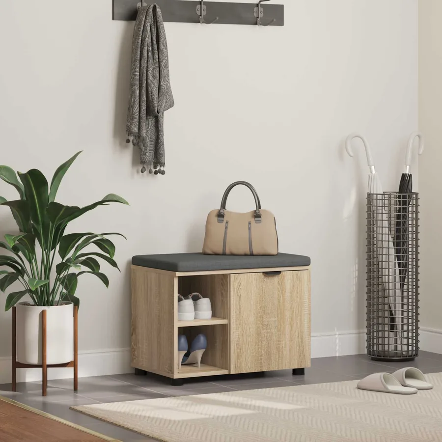 Banc d'entrée avec coussin Chêne Sonoma 60 x 38 x 46 cm