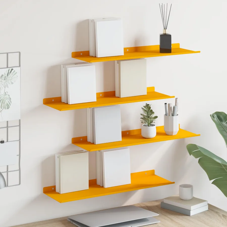 Étagère flottante 4 pcs Jaune moutarde 60 x 18 x 2,5 cm Acier