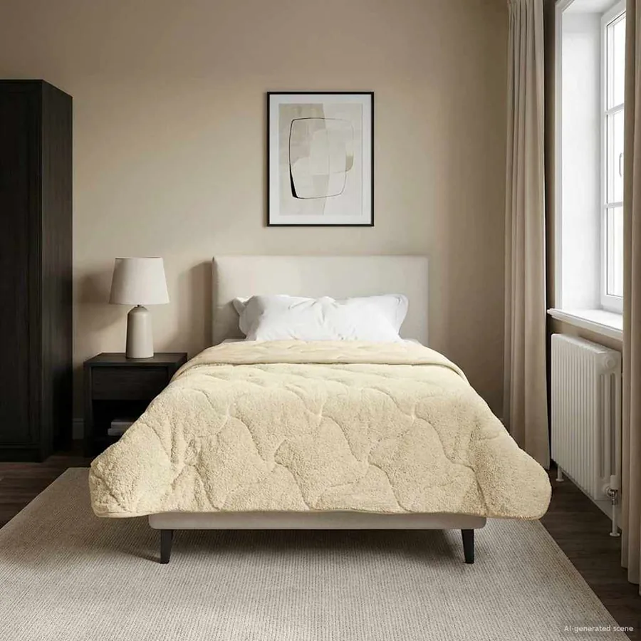 Duvet d'hiver Crème 140 x 220 cm Microfibre et polaire Teddy