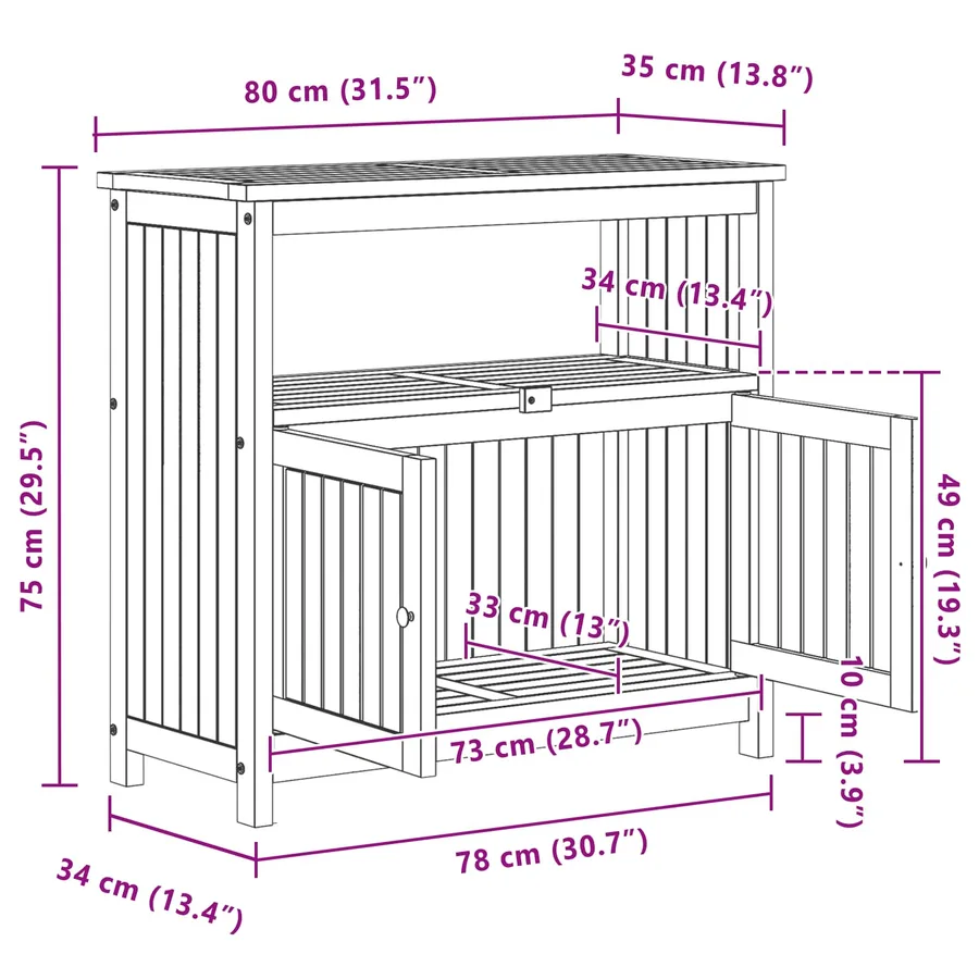 Table console de jardin Acacia clair 80 x 35 x 75 cm - 11