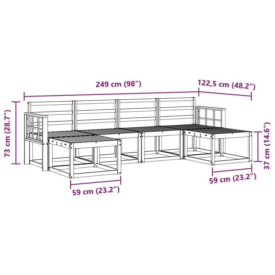 Ensemble de canapés d'extérieur 6 pcs Naturel Bois d'ingénierie - 8