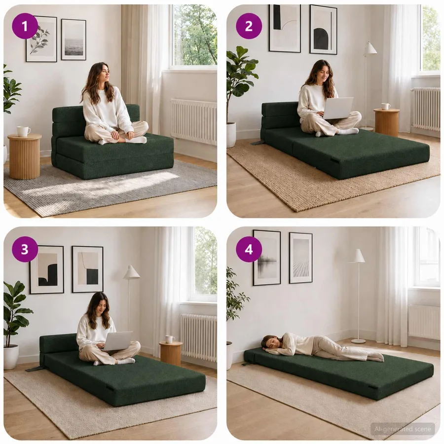 Canapé-lit pliable Vert foncé 70 x 80 x 60 cm Tissu - 7